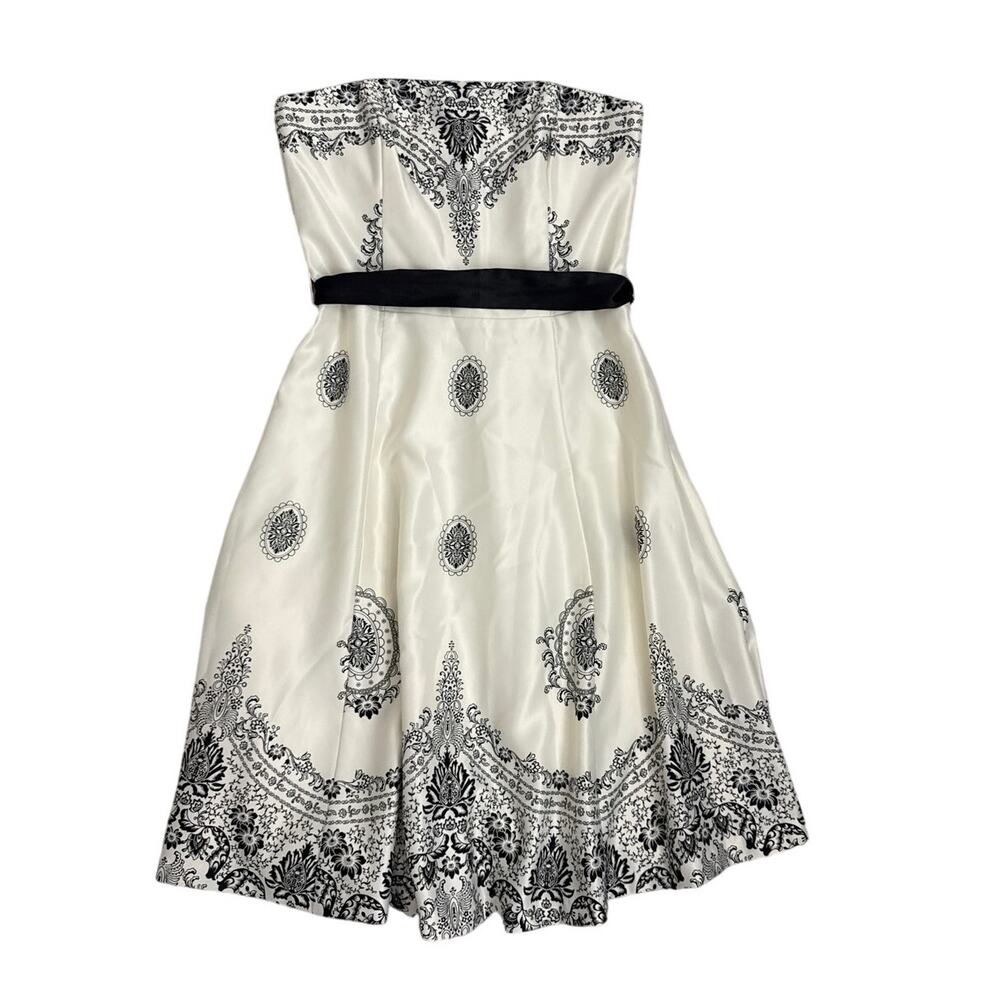 WHBM White House Black Market Strapless Paisley Belt Tie Fit & Flare Dress 2